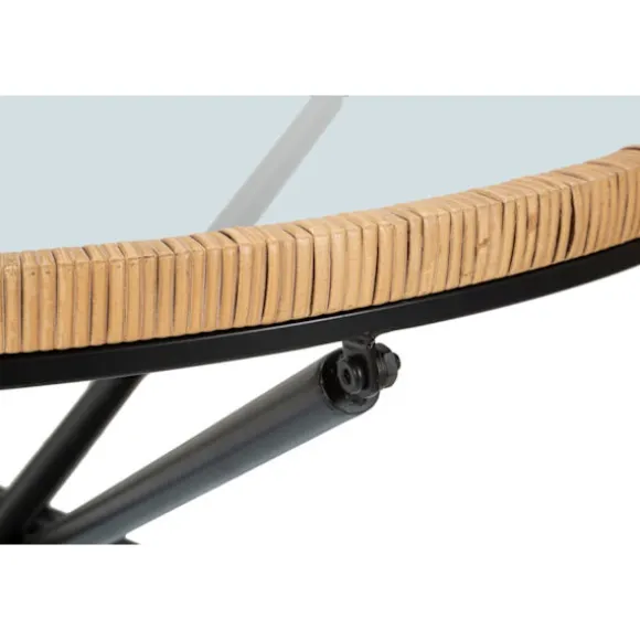 Rundt sofabord, sort metal og rotting, 80 cm
