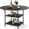 Rundt spisebord, 120 cm, 2-lags hylde, metalstel