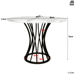Rundt spisebord 80 cm, marmoreret MDF-plade, sorte ben, letvægts stuebord, til 4-6 personer Black