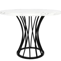 Rundt spisebord 80 cm, marmoreret MDF-plade, sorte ben, letvægts stuebord, til 4-6 personer Black