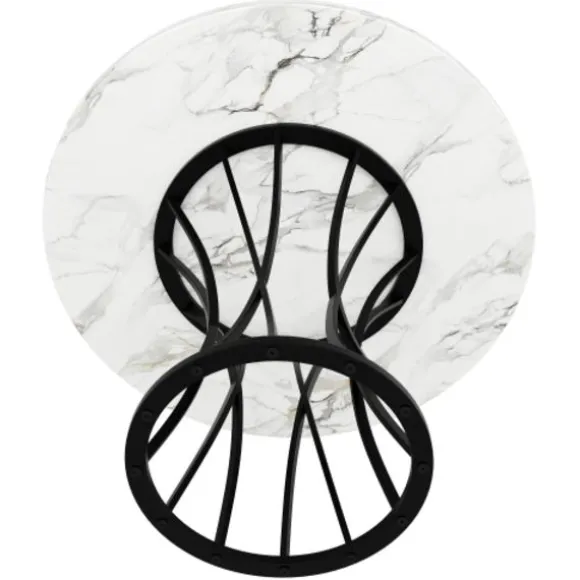 Rundt spisebord 80 cm, marmoreret MDF-plade, sorte ben, letvægts stuebord, til 4-6 personer Black