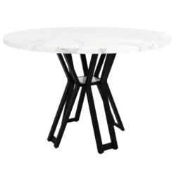Rundt spisebord 100 cm, marmorplade, sorte ben, letvægts stuebord, til 4-6 personer, 76 cm højt Black