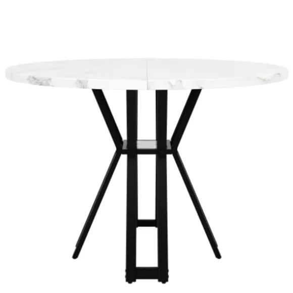 Rundt spisebord 100 cm, marmorplade, sorte ben, letvægts stuebord, til 4-6 personer, 76 cm højt Black