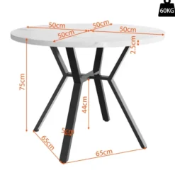 Rundt spisebord 100 cm, marmorlook & sort X-stel, moderne sofabord, stabilt, til stuen Black white