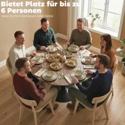 Rundt spisebord, 110 cm, MDF og stål, plads til 6