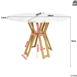 Rundt spisebord, 100 cm, med marmoreret MDF-plade og guldben, luksuriøst, til 4-6 personer, til spisestue Golden
