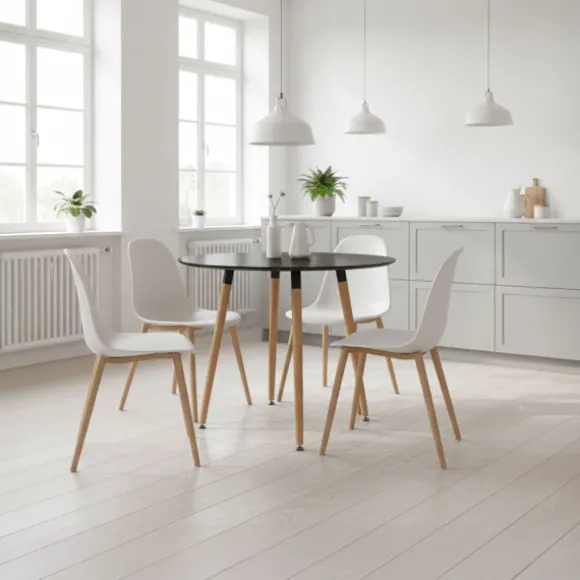 Rundt spisebord, bambusben, plads til 4