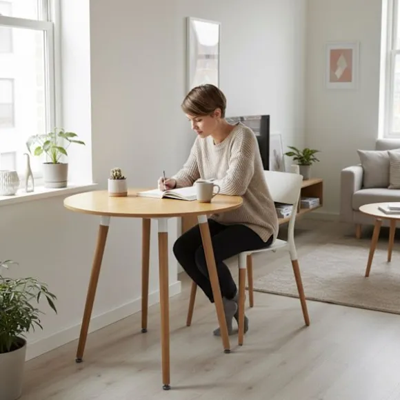 Rundt spisebord med bambusben – Plads til 4