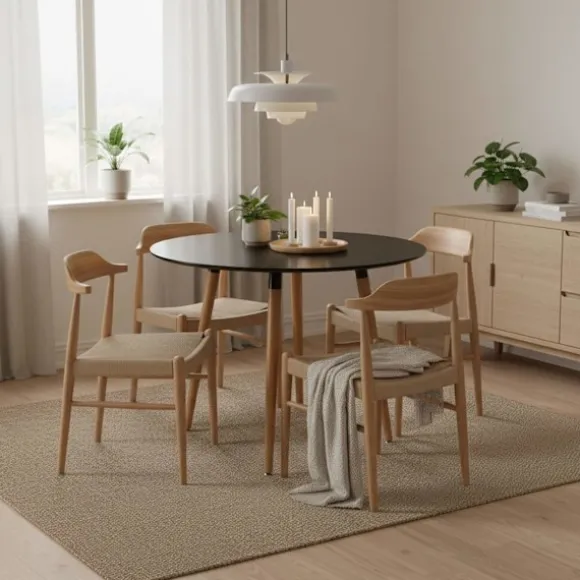 Rundt spisebord med bambusben – Plads til 4