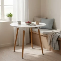 Rundt spisebord med bambusben – Plads til 4