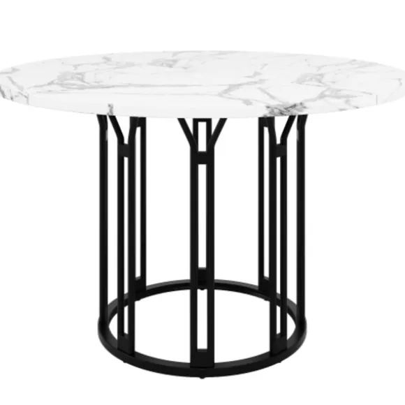 Rundt spisebord med marmormønster & gyldne metalben, køkkenbord, morgenmadsbord, 1 stk., sort/guld Black