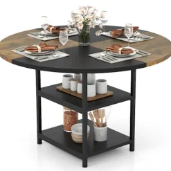 Rundt spisebord med opbevaring, 120 cm, metalstel