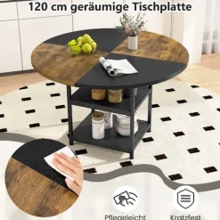 Rundt spisebord med opbevaring, 120 cm, metalstel