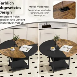 Rundt spisebord med opbevaring, 120 cm, metalstel