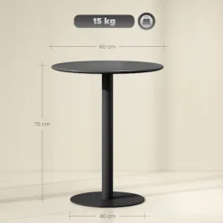 Rundt spisebord til 2 personer, stål, til indendørs og udendørs brug, sort
