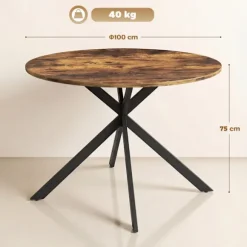 Rundt spisebord, trælignende overflade, plads til 4, Ø100 cm