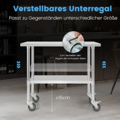 Rustfrit stål bord arbejdsbord køkkenbord rustfrit stål sølv 91,5 x 61 x 88,5 cm