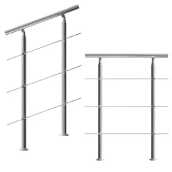 Rustfrit stålgelænder, justerbart 75 cm, 3 tværstykker