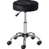 Salonstol med hjul Rullende skammel Højdejusterbar Drejelig Salonstol Fløjl Touch Foam Krom Base Sort 35 x 35 x 49-61 cm
