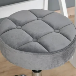 Salonstol med hjul rulleskammel højdejusterbar, drejelig, fløjl touch, krom base, grå, 35x35x49-61cm
