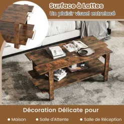 Salontable Basse med 2 Niveaux COSTWAY, Lameltræ, Opbevaringshylde, Rektangulær Accentbord Totalbelastning 120KG, Valnød