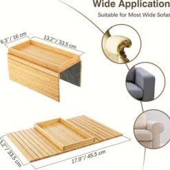 Sammenklappelig armbakke i bambusstil til sofa, ingen montering, anti-dryp kopholder, skridsikker pude til sofa, kontor Natural