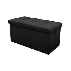 Sammenklappelig opbevaringsboks, komfortabel fodskammel i kunstlæder, svampekube, linnedbænk, sort 763838 cm