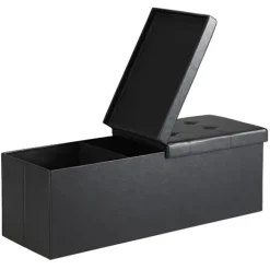 Sammenklappelig opbevaringsbænk – sort, 115x38x38cm, 100L kapacitet