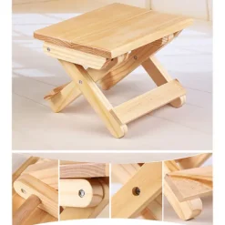 Sammenklappelig skammel af massivt træ til hjemmet, leg, fiskeri, have, 24x19x17,8 cm