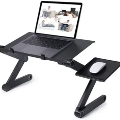 Sammenklappeligt laptopbord i aluminiumslegering, kompakt letvægtsdesign med køleventilator til brug i seng, sofa og ved bord