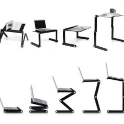 Sammenklappeligt laptopbord i aluminiumslegering, kompakt letvægtsdesign med køleventilator til brug i seng, sofa og ved bord