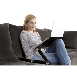 Sammenklappeligt laptopbord i aluminiumslegering, kompakt letvægtsdesign med køleventilator til brug i seng, sofa og ved bord