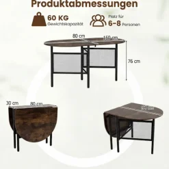 Sammenklappeligt spisebord til 6-8 personer, pladsbesparende ovalt design