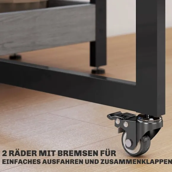 Sammenklappeligt spisebord i industrielt design, til op til 4 personer, åbne hylder, fleksibel, metal, spånplade, grå