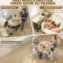 Sammenklappeligt spisebord med hjul, naturtræ, pladsbesparende