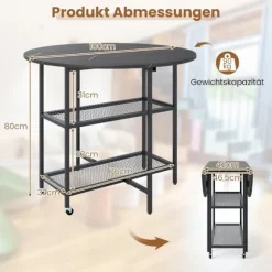 Sammenklappeligt spisebord, marmorlook, sæder 2-4, sort