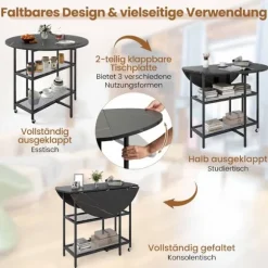 Sammenklappeligt spisebord, marmorlook, sæder 2-4, sort