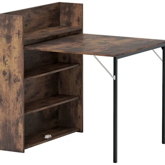 Sammenklappeligt spisebord med hylde, industriel stil, pladsbesparende, 80x90x93 cm