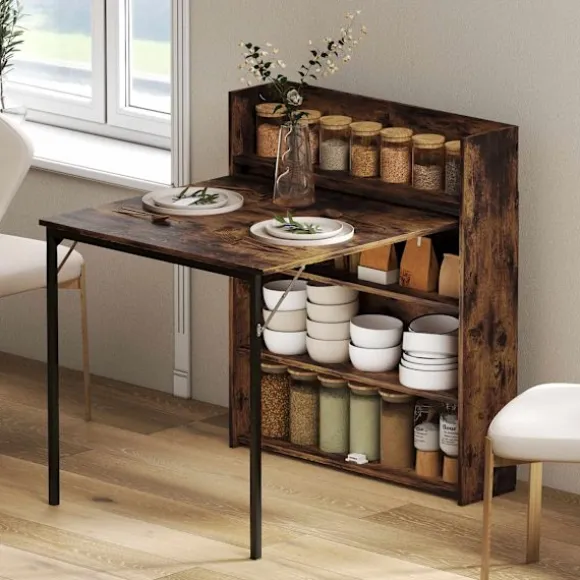 Sammenklappeligt spisebord med hylde, industriel stil, pladsbesparende, 80x90x93 cm