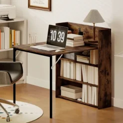 Sammenklappeligt spisebord med hylde, industriel stil, pladsbesparende, 80x90x93 cm