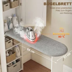 Sammenklappeligt strygebrætskab med spejl og hylder, hvid