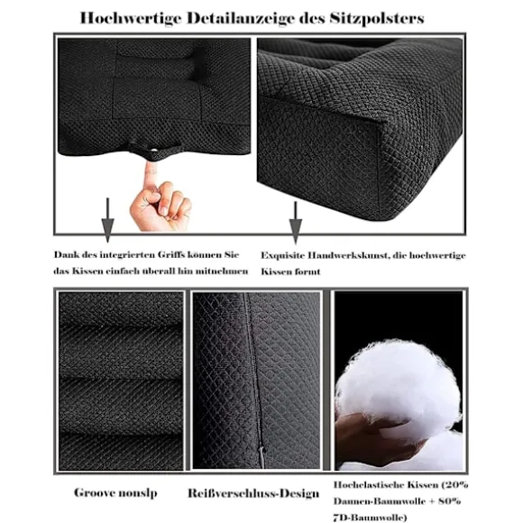 Sædepude/booster sæde bil, sædepude/stolpude 40x40 kontorstol ergonomisk ortopædisk sædepude til spisebordsstole sort Black