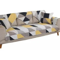 Segmenteret sofaovertræk til hjørnesofa, sofaovertræk til børn hund kat, geometrisk trykt bomuldssofa-trekant 110×180cm