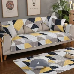 Segmenteret sofaovertræk til hjørnesofa, sofaovertræk til børn hund kat, geometrisk trykt bomuldssofa-trekant 110×180cm