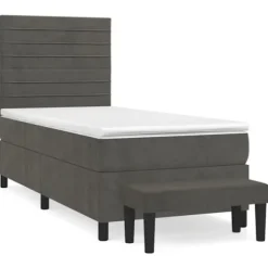 Seng - Maison Exclusive - 90x200 cm - Mørkegrå velour - Pocketfjedre madras - Justerbar hovedgærde