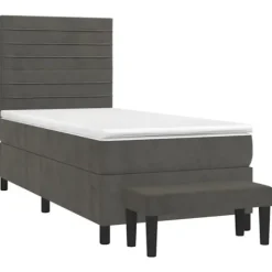 Seng - Maison Exclusive - 90x200 cm - Mørkegrå velour - Pocketfjedre madras - Justerbar hovedgærde