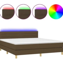 Seng med bund og madras - Eksklusivt hjem - Farvet LED - Madras 180x200 20 cm pocketfjedre - Brun stof