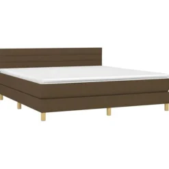 Seng med bund og madras - Eksklusivt hjem - Farvet LED - Madras 180x200 20 cm pocketfjedre - Brun stof
