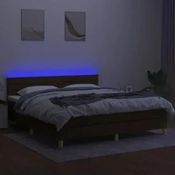 Seng med bund og madras - Eksklusivt hjem - Farvet LED - Madras 180x200 20 cm pocketfjedre - Brun stof