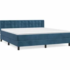 Seng med bunde og madras - Eksklusivt Hus - Mørkeblå fløjl - 180x200cm - Justerbar hovedgærde